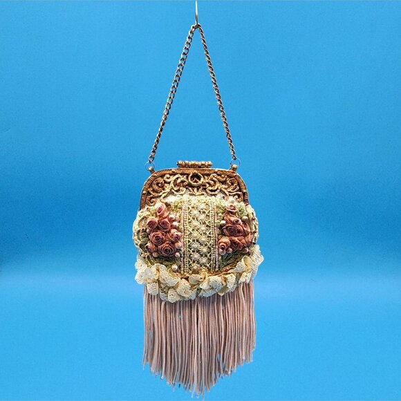 Victorian Purse Ornament Pink Beaded Lace Fringe Vintage Style Christmas v1 - Picture 4 of 9